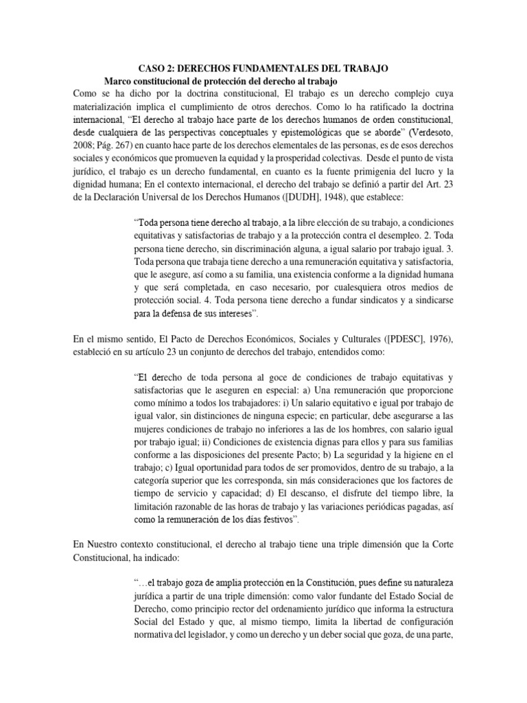 Caso 2 Derechos Fundamentales Del Trabajo | PDF | Derecho laboral | Salario