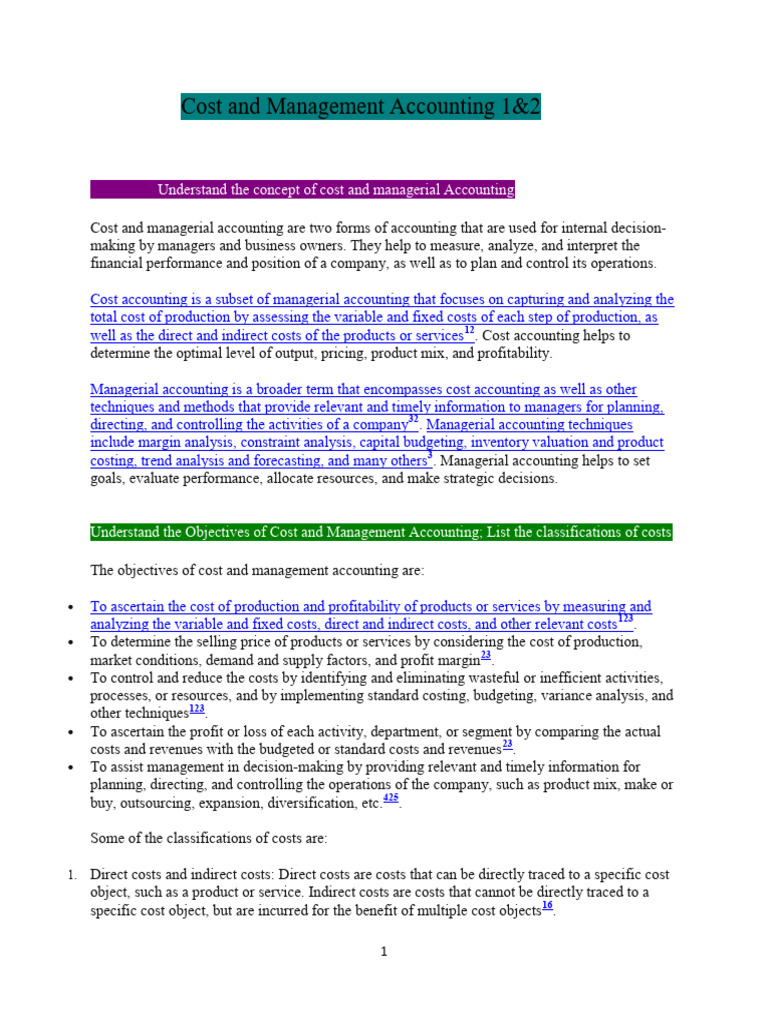 Cost and Management Accounting Overview | PDF | Cost Accounting | Expense