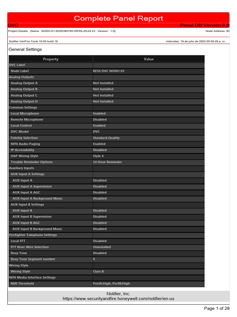 Complete Panel Report - DVCV8.0 - Notifier VeriFire Tools 10.55 Build ...