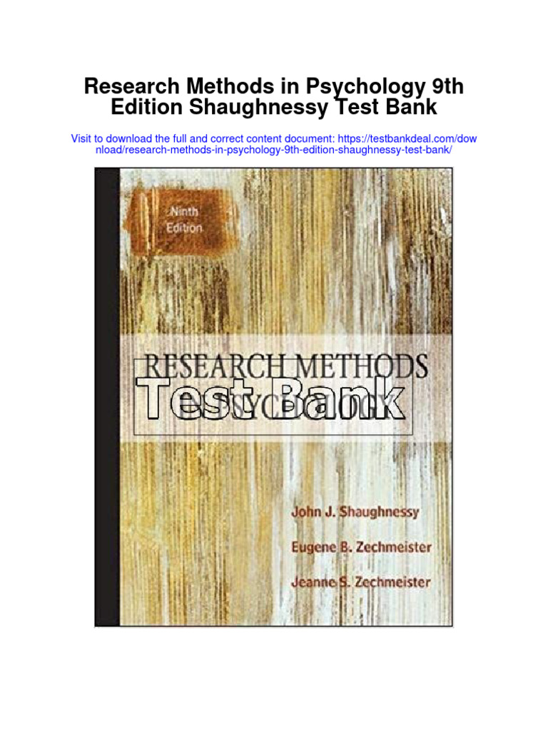 Research Methods in Psychology 9th Edition Shaughnessy Test Bank PDF