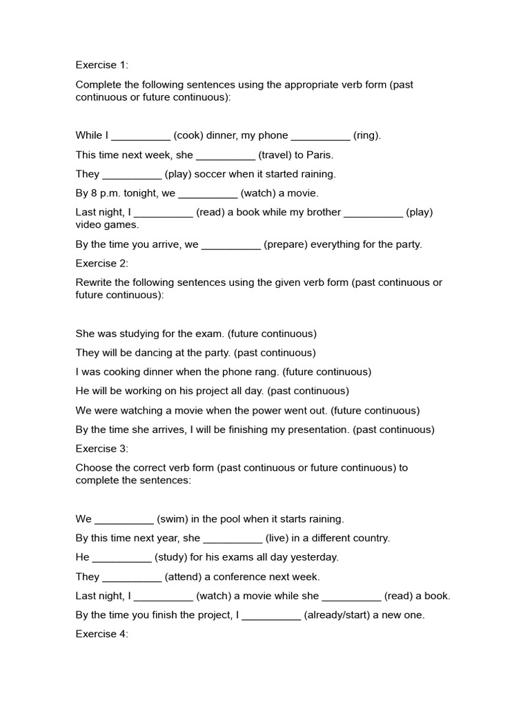 Past And Future Continuous Pdf