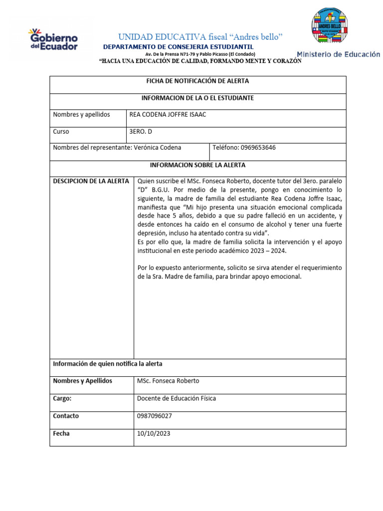 Ficha de Notificación de Alerta y Mas | Descargar gratis PDF | Sicología