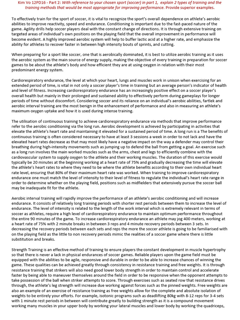 2 Kim Vo PDHPE Assessment Task 2 PDF Aerobic Exercise Weight Training