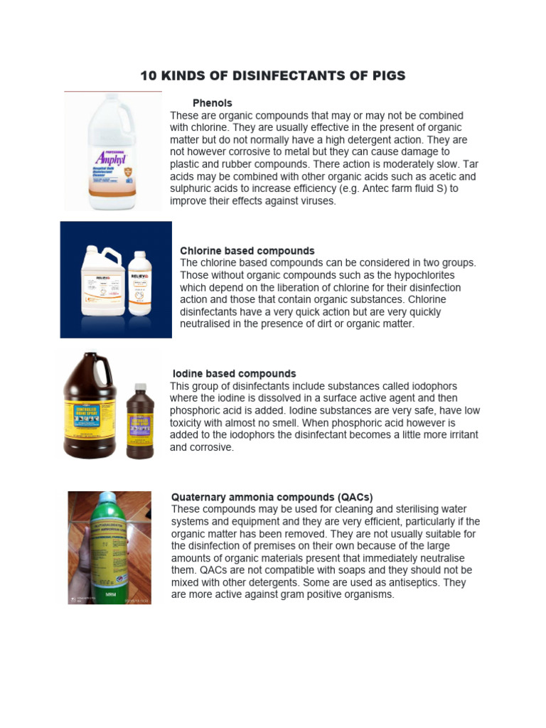 10 Kinds of Disinfectants of Pigs PDF Disinfectant Chlorine