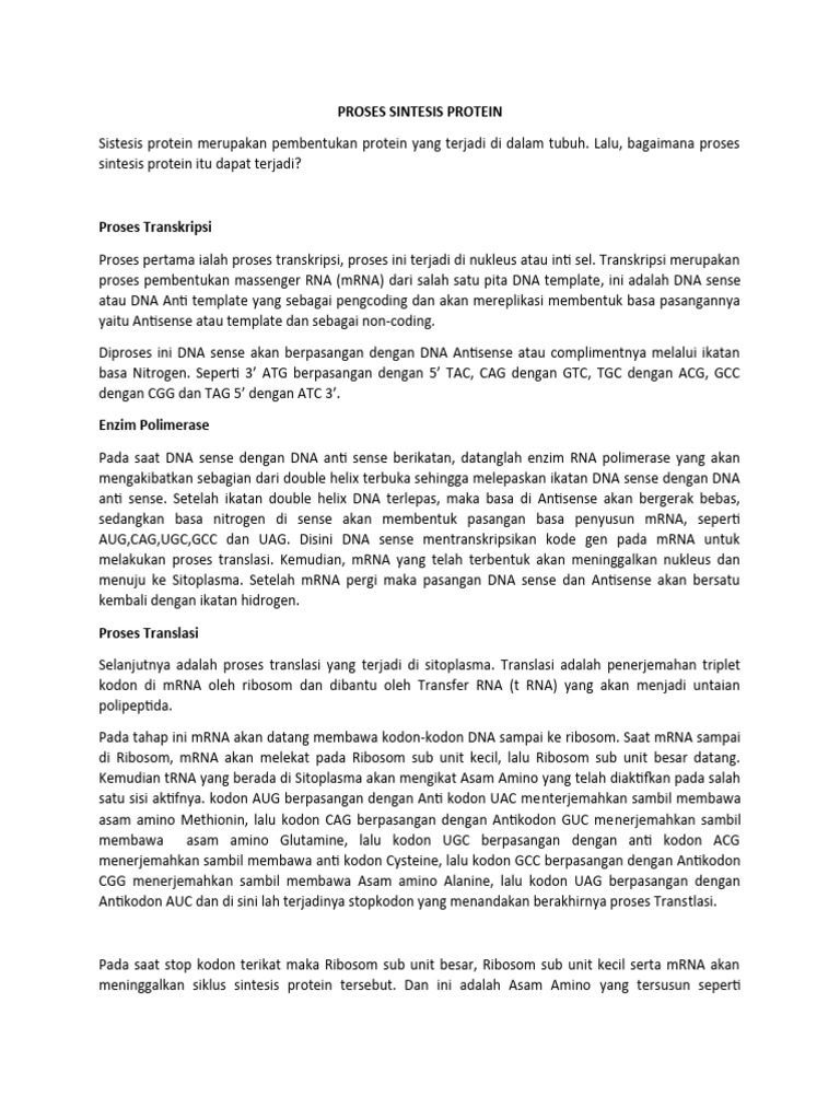Proses Sintesis Protein dalam Sel | PDF | Sains & Matematika ...