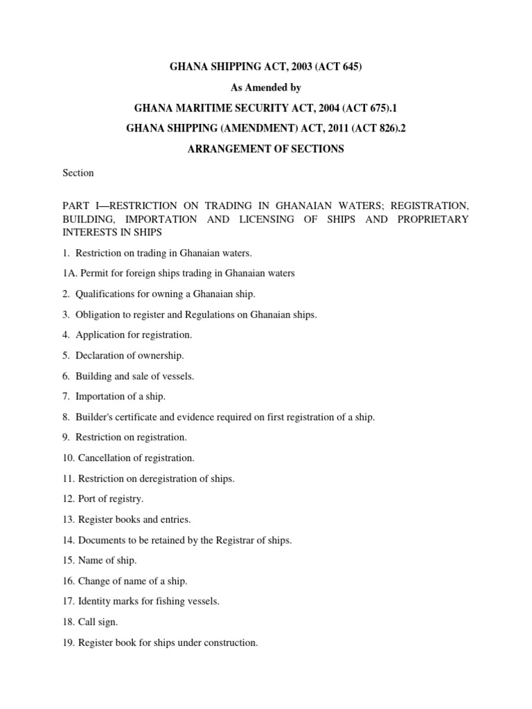 Ghana shipping act 2003 act 645 as amended by acts 675 and 826 pdf