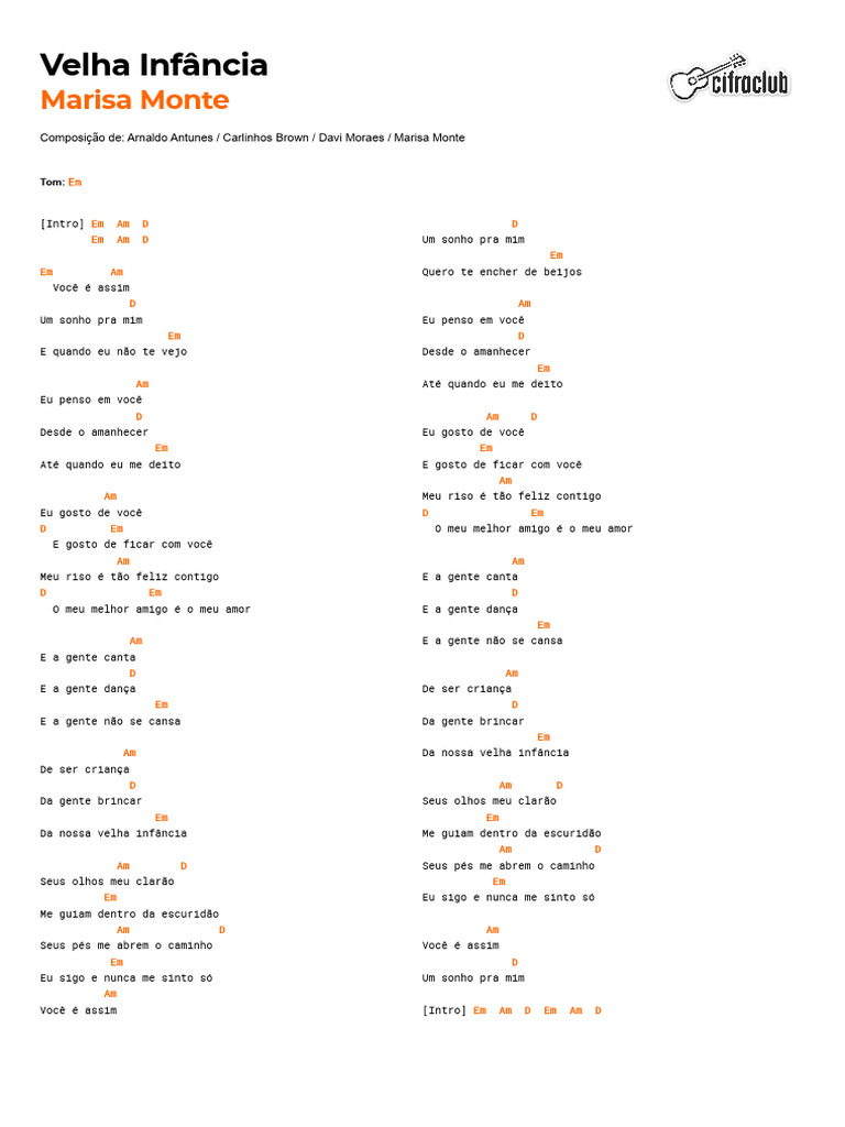 Cifra Club Marisa Monte Velha Infância PDF Música gravada Álbuns