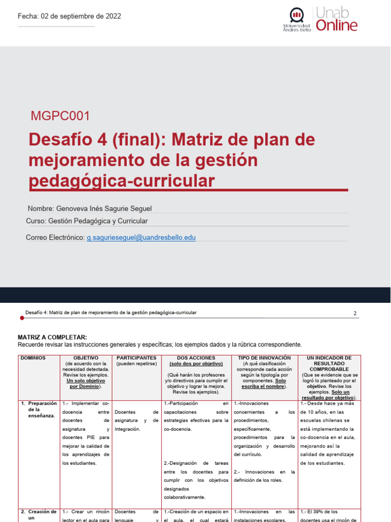 Matriz de Mejora en Gestión Curricular | PDF | Enseñando | Plan de estudios