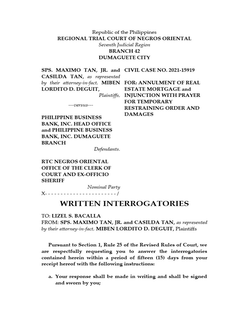 Written Interrogatories PDF Interrogatories Separation Of Powers