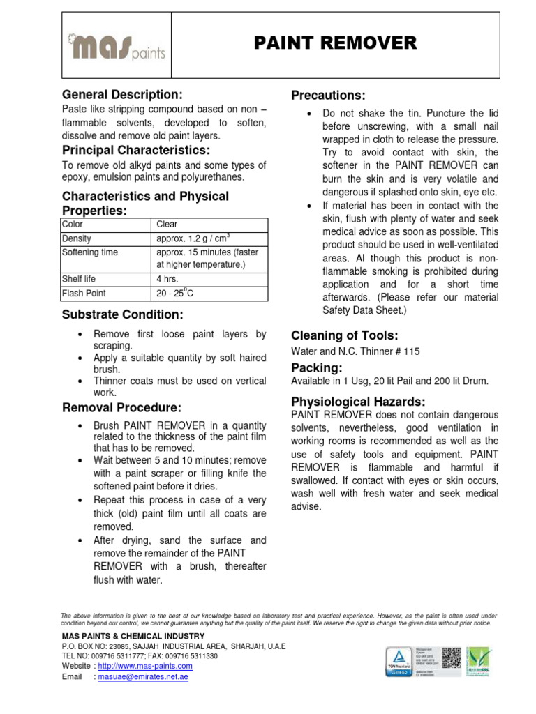Paint Remover Datasheet PDF Paint Secondary Sector Of The Economy