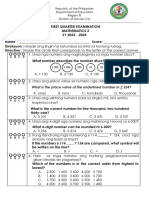 Quarterly Exam - Q1 Mathematics 3