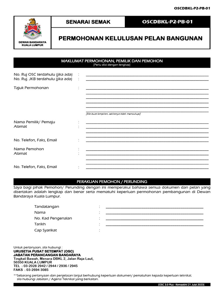 (p2-Pb-01) Permohonan Kelulusan Pelan Bangunan | PDF