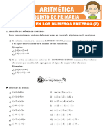 Operaciones en Los Numeros Enteros para Quinto de Primaria