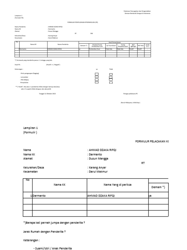 Formulir Epidemiologi DBD Indonesia | PDF