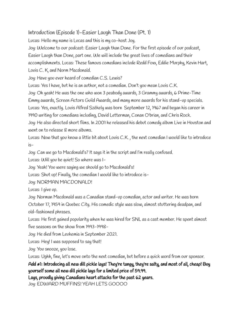 Podcast Script Pdf Comedy Entertainment