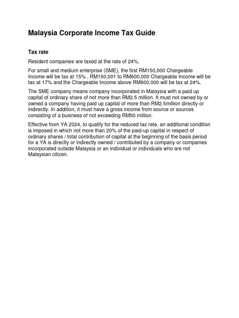 Malaysia Corporate Tax Guide Tax Rate PDF