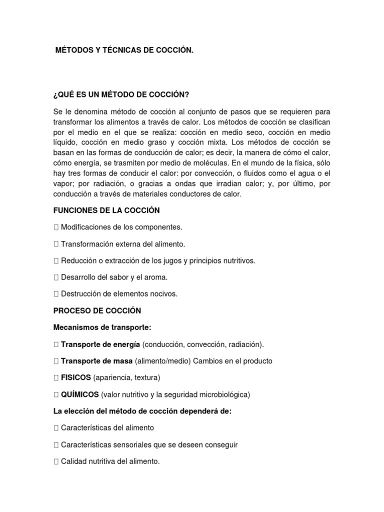 Metodos y Tecnicas de Coccion | PDF | Cocinando | Alimentos