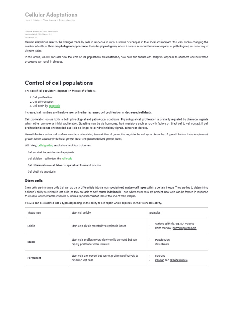 Cellular adaptations cell populations metaplasia