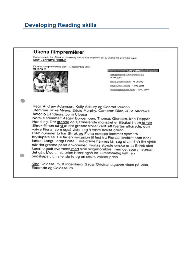 Developing reading skills shrek review reading pdf