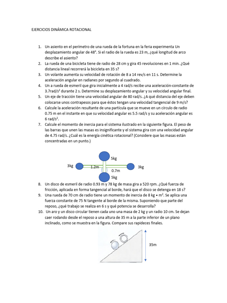 Ejercicios Dinámica Rotacional Pdf Velocidad Mecánica