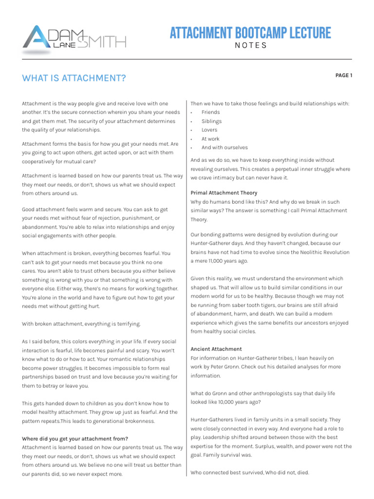 Adam Lane Smith - Course Lecture Notes What Is Attachment | PDF ...