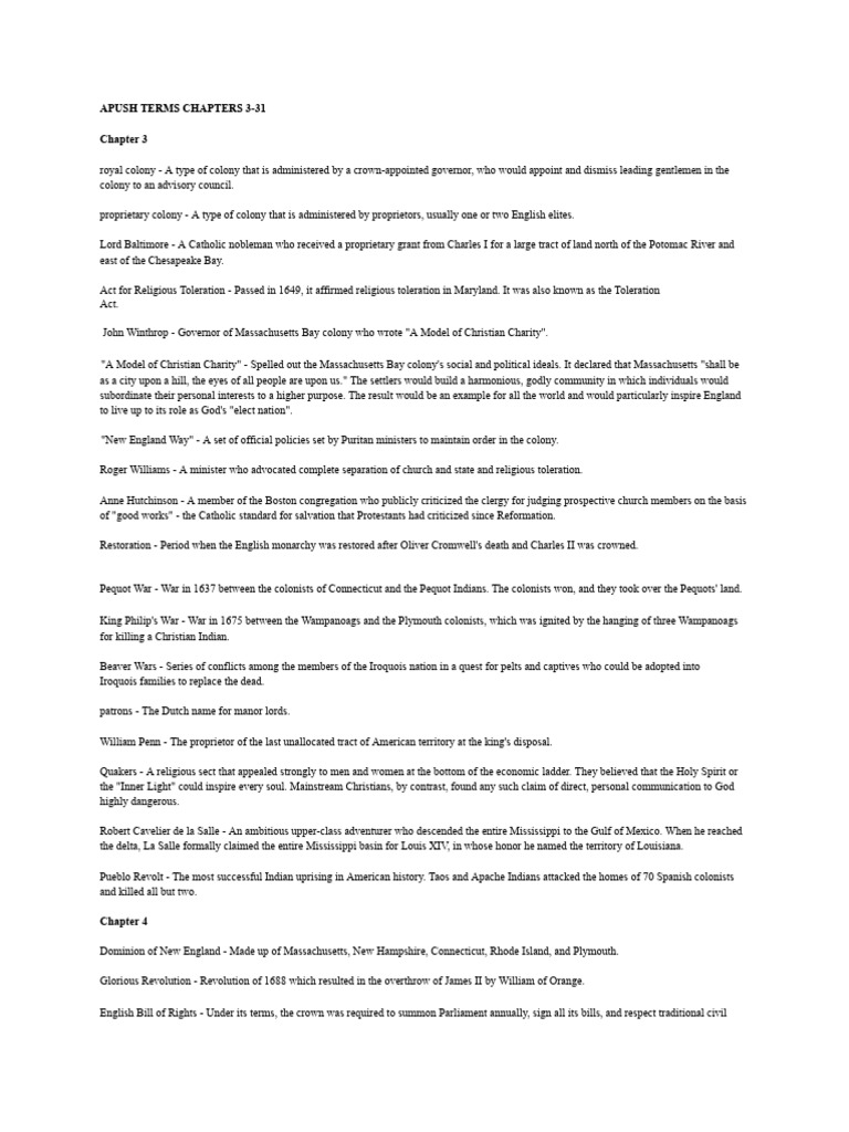 APUSH Term List With Definitions PDF