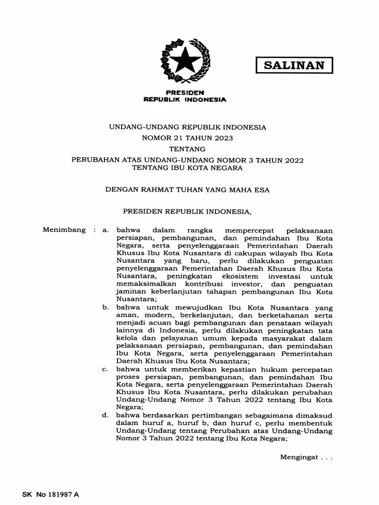 Uu No 21 Tahun 2023 Pdf