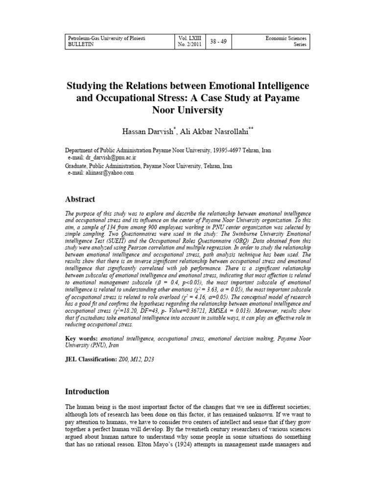 Emotional Intelligence and Occupational Stress Study | PDF | Emotional ...