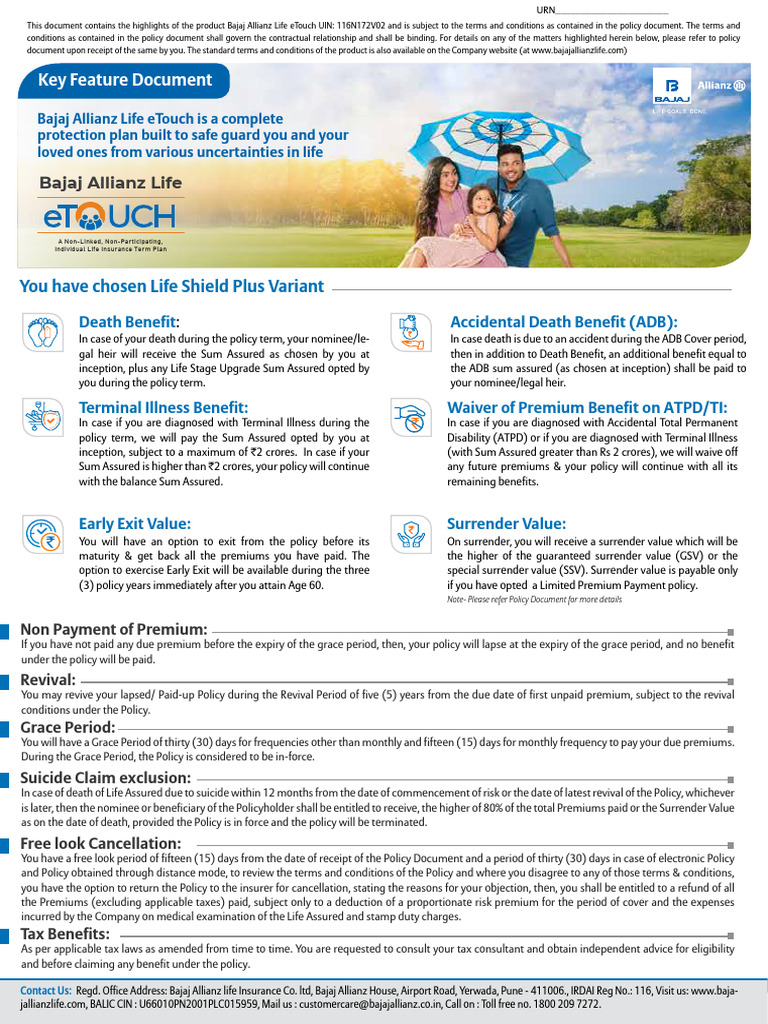 Et Uch Key Feature Document PDF Insurance Life Insurance
