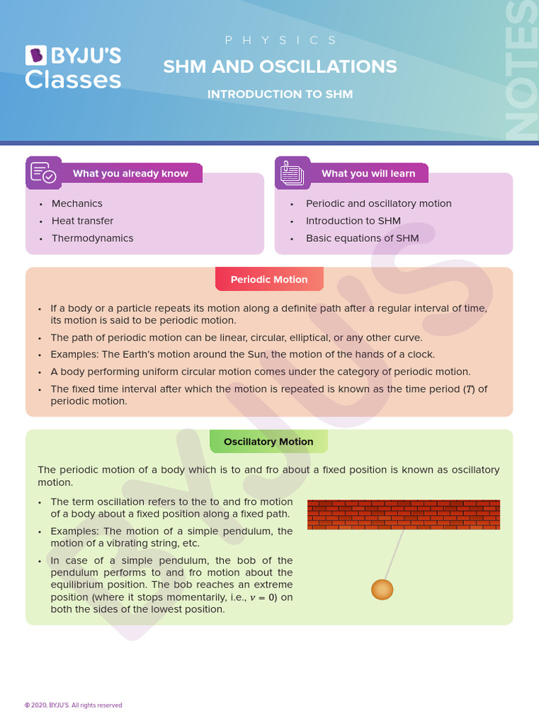 Oscillations PDF Oscillation Acceleration