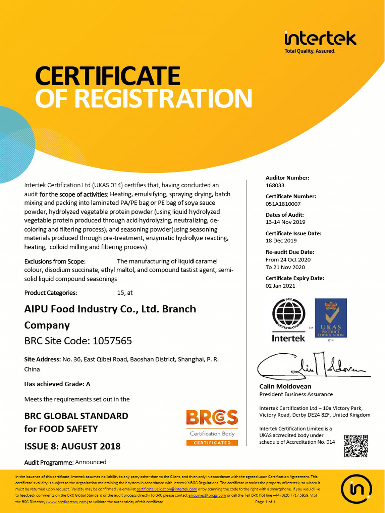 BRC Certificate | PDF