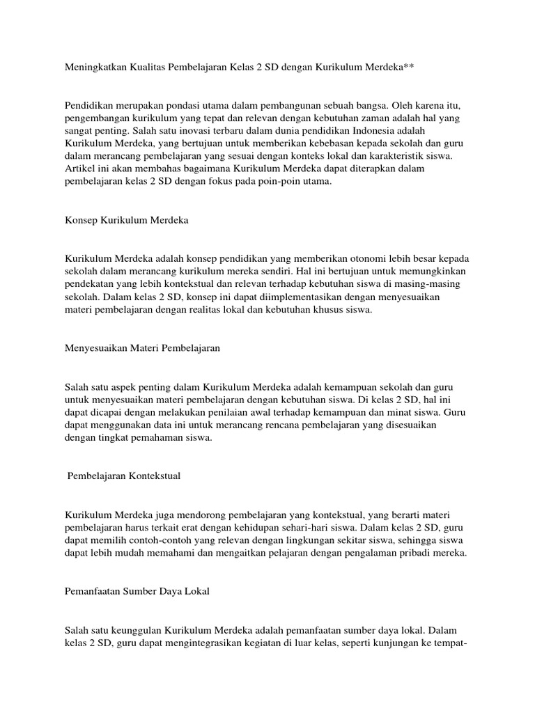 Jurnal Pembelajaran Kelas 2 Kurikulum Merdeka | PDF