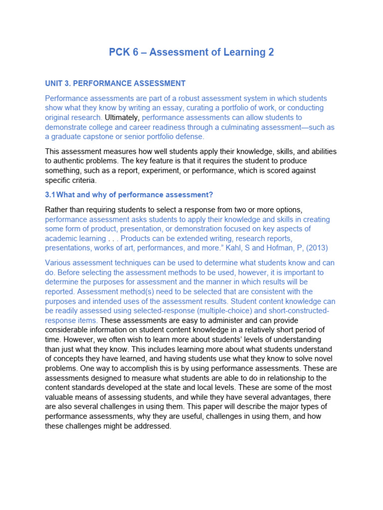 PCK 6 Assessment of Learning 2 Unit 2 | PDF | Rubric (Academic ...