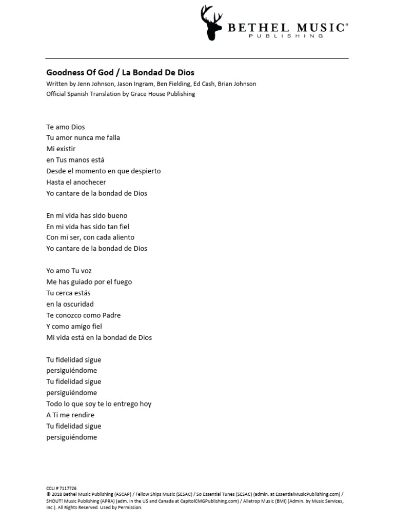 goodness of god lyrics spanish translation
