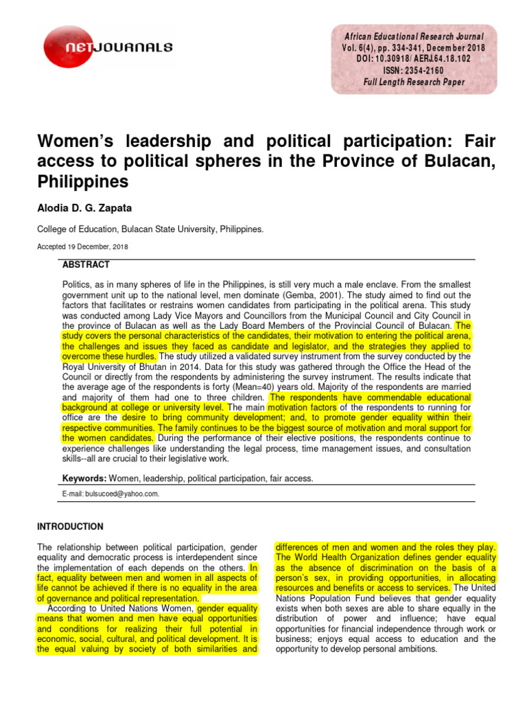 Women in Bulacan Politics: Challenges & Insights | PDF | Gender ...