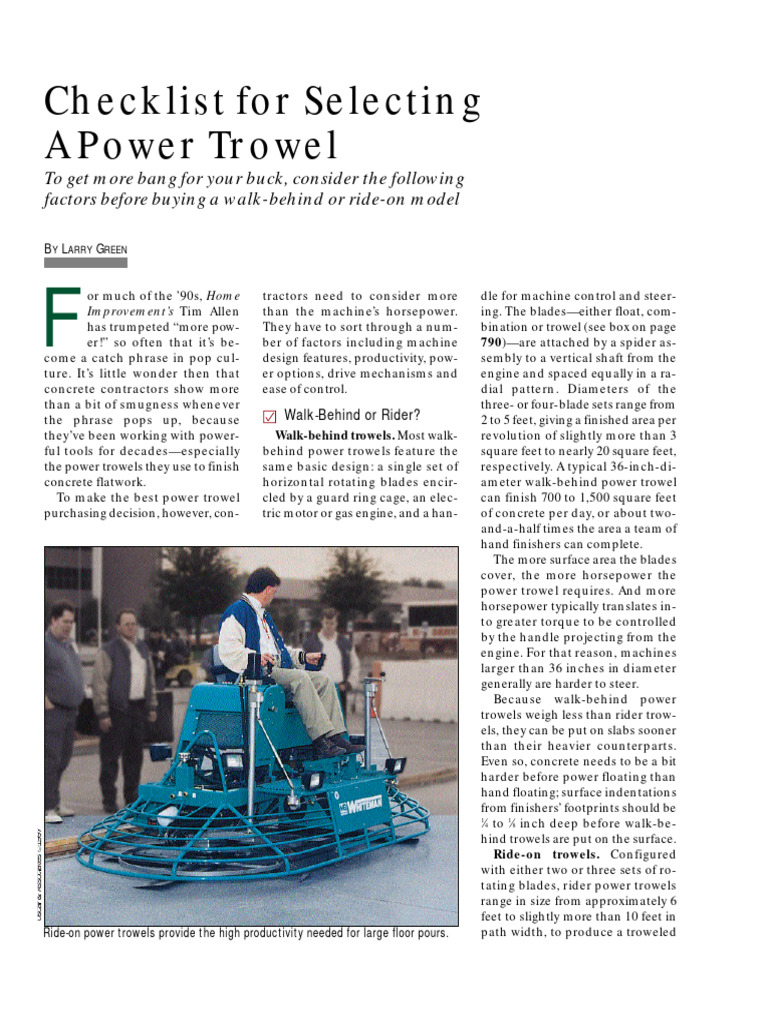 Power Trowel Selection Guide | PDF | Belt (Mechanical) | Engines