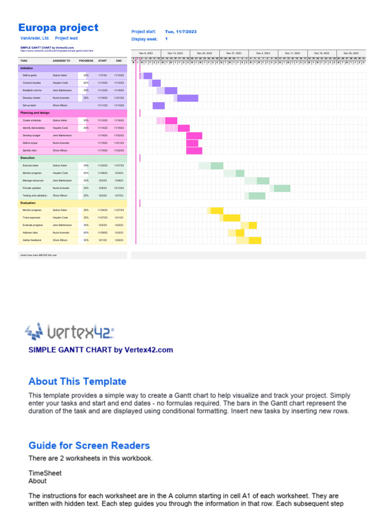 Simple Gantt Chart Pdf Worksheet Computing