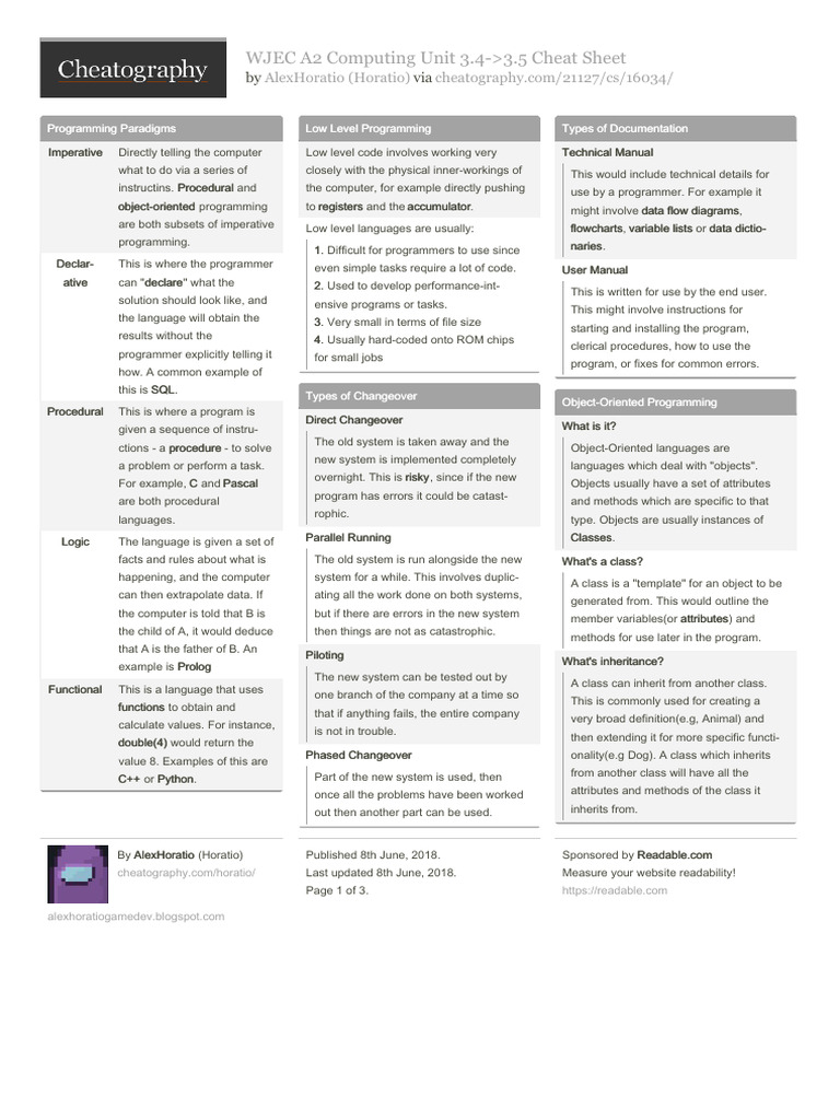 Horatio - Wjec A2 Computing Unit 3 4 3 5 | PDF | Class (Computer ...