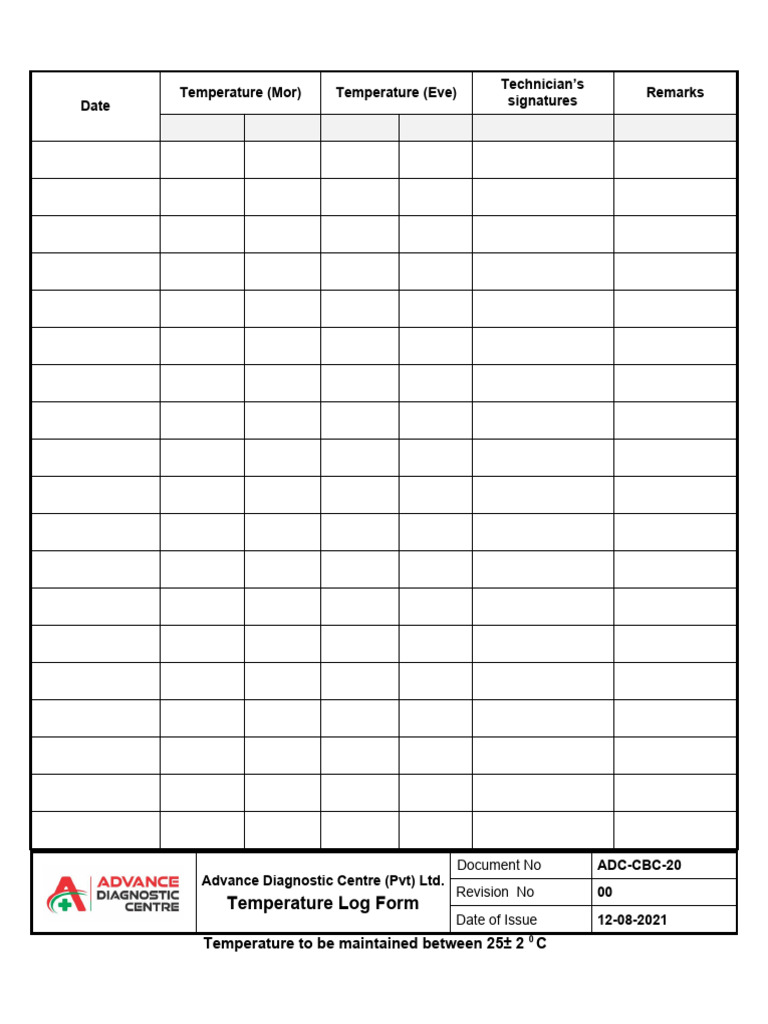 Adc CBC 20 Temperature Log Form PDF