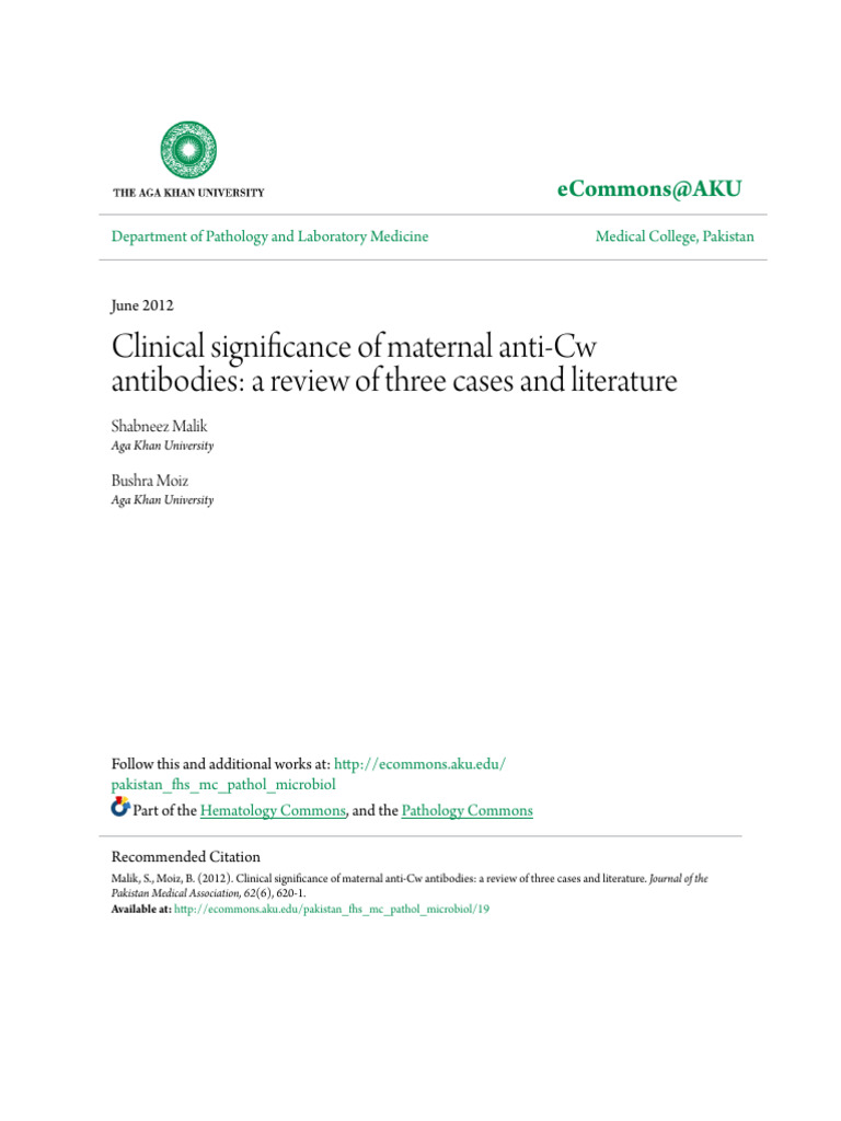 Clinical Significance of Maternal AntiCw Antibodies A Review of