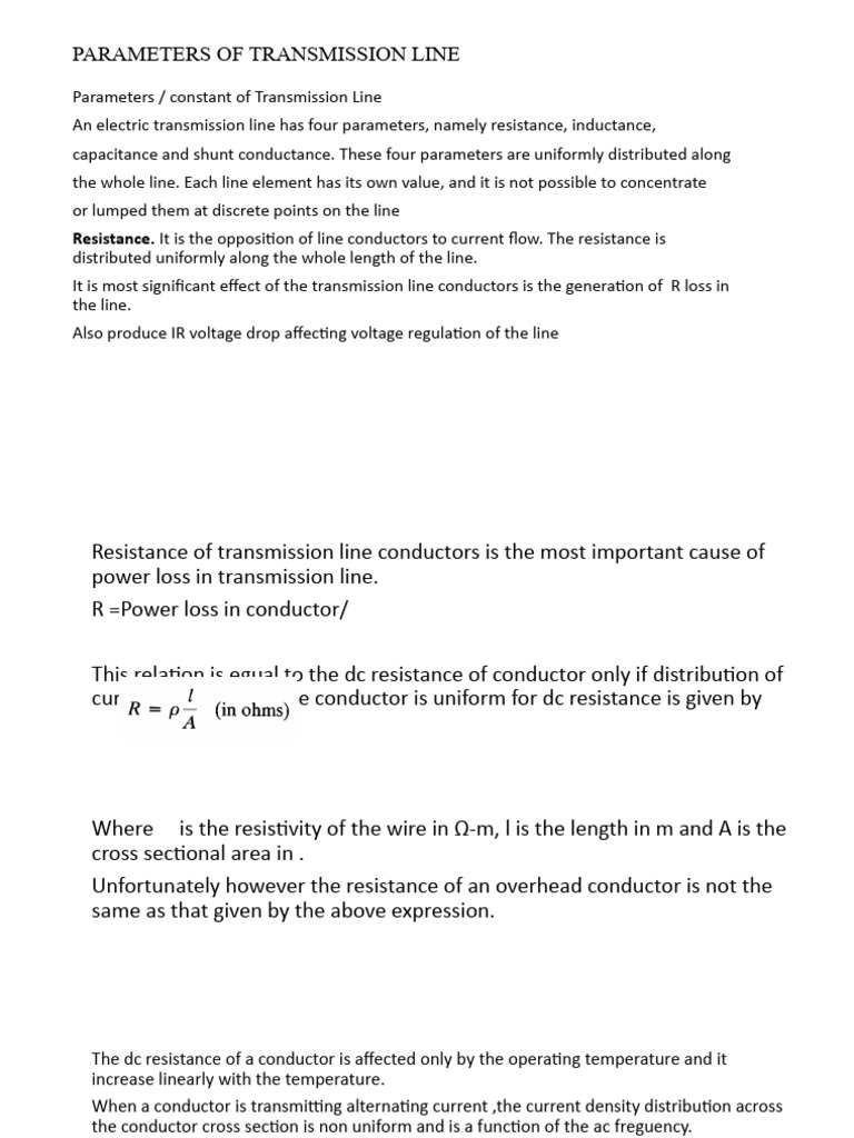Parameters of Transmission Line PDF Inductance Electrical