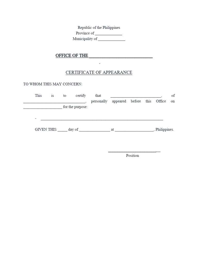 Certificate of Appearance Template PDF