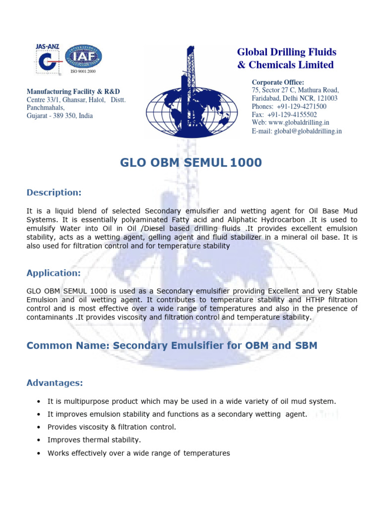 Glo Obm Semul 1000 - Secondary Emulsifier | PDF | Emulsion | Oil