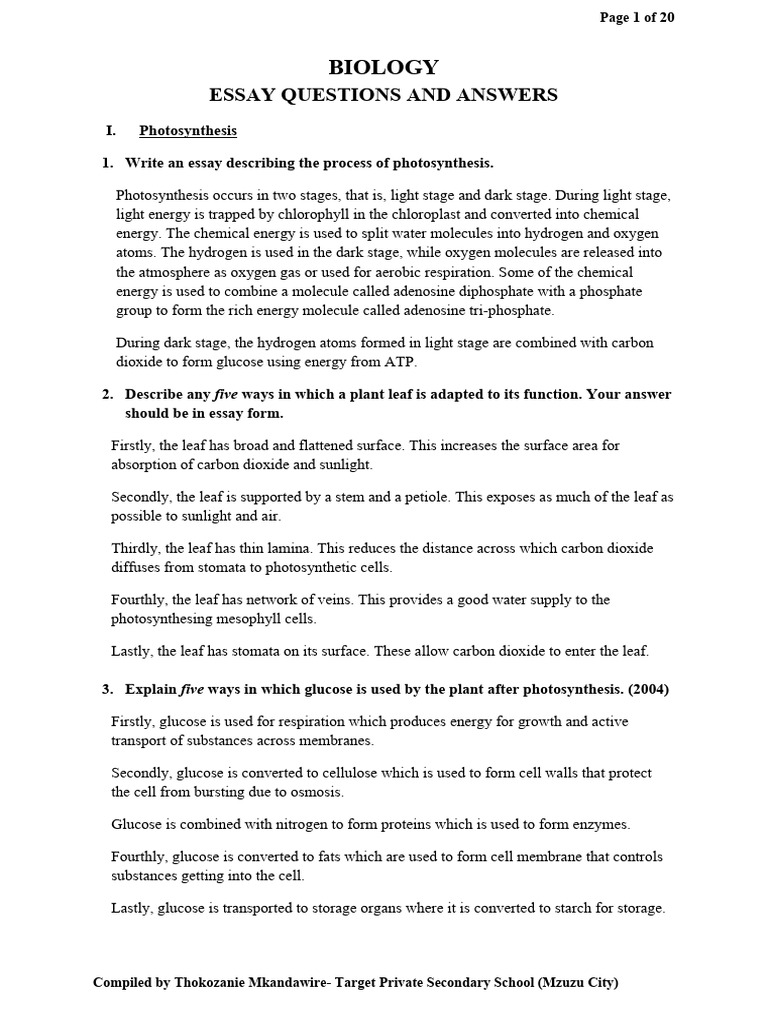 KCSE Biology Essay Questions & Answers | PDF | Science & Mathematics