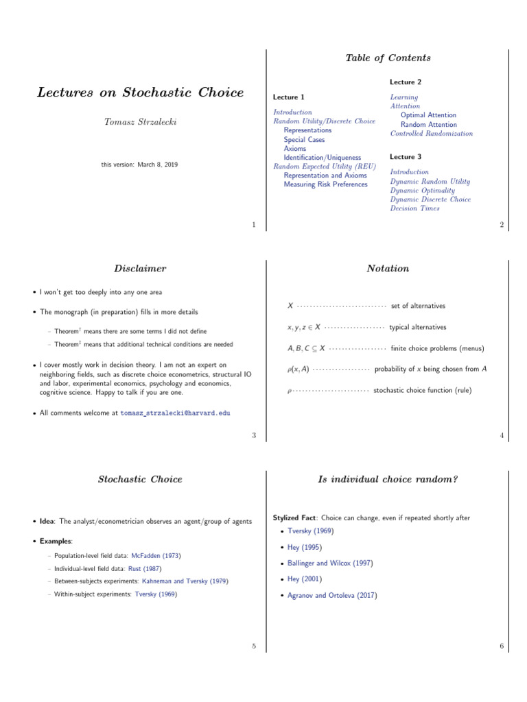 Stochastic Choice Notes | PDF | Utility | Probability Distribution