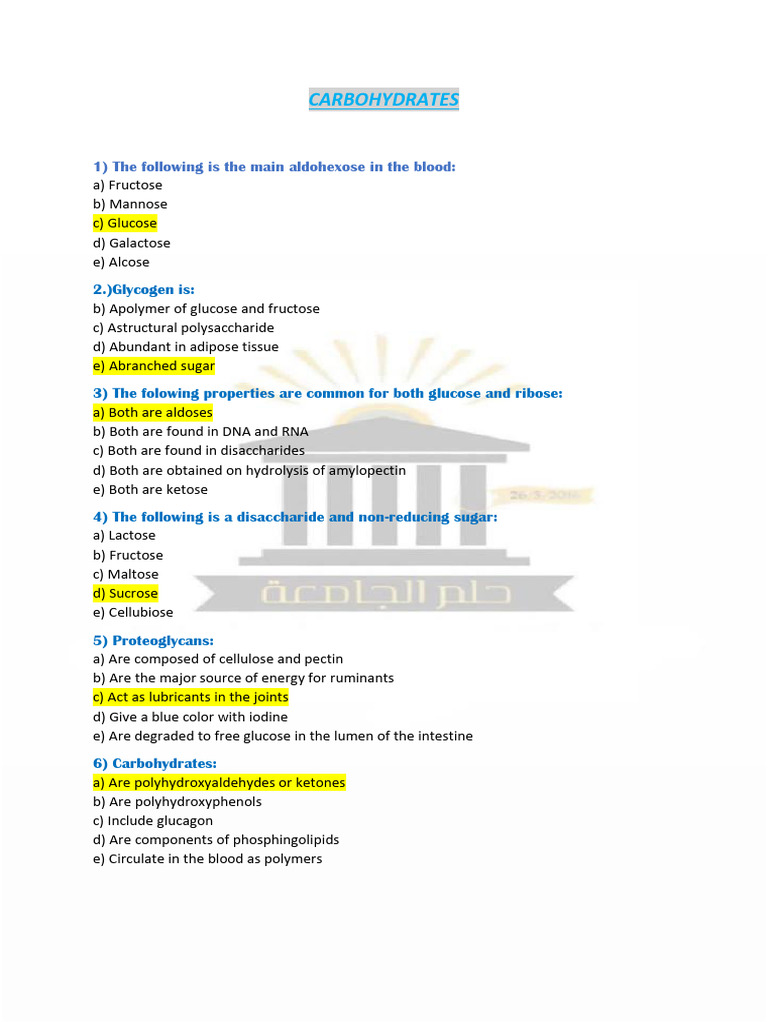 Answer Pdf Carbohydrates Glucose