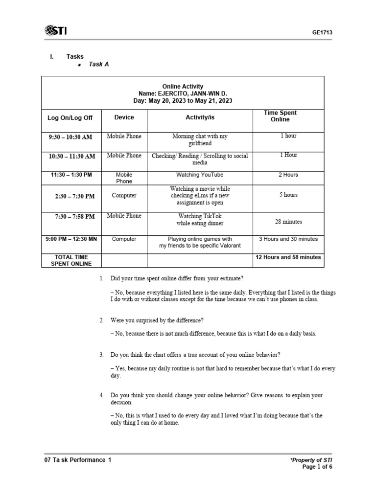 07 Task Performance Sts Prefinals Ejercito Pdf Human