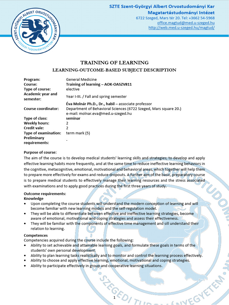 Medical Learning Strategies Course | PDF | Learning | Emotional Self ...