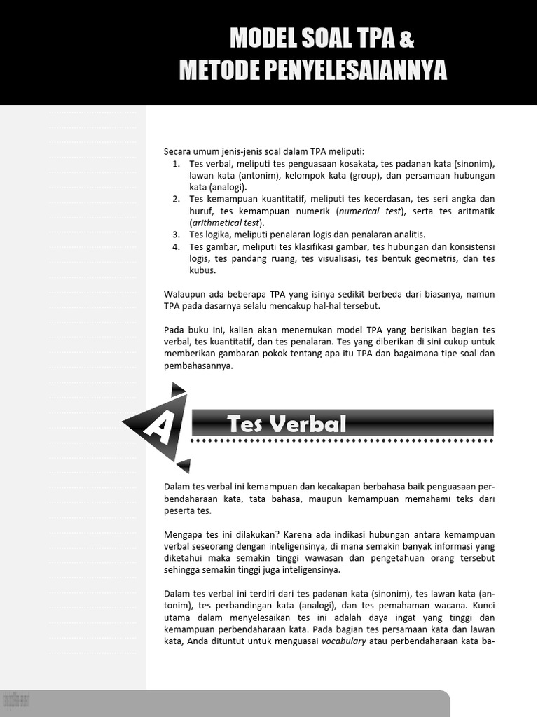 Model Soal dan Pembahasan TPA | PDF | Game & Aktivitas | Kajian Bahasa ...