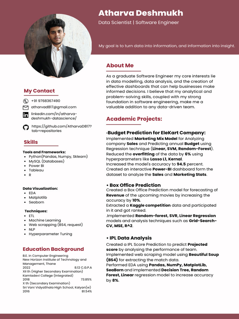 Data Scientist & Software Engineer Profile | PDF | Data Analysis | Data ...